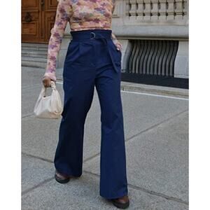 Karenbritchick 'The Drop' Sz M High Waisted Navy Blue Belted Bootcut Pants